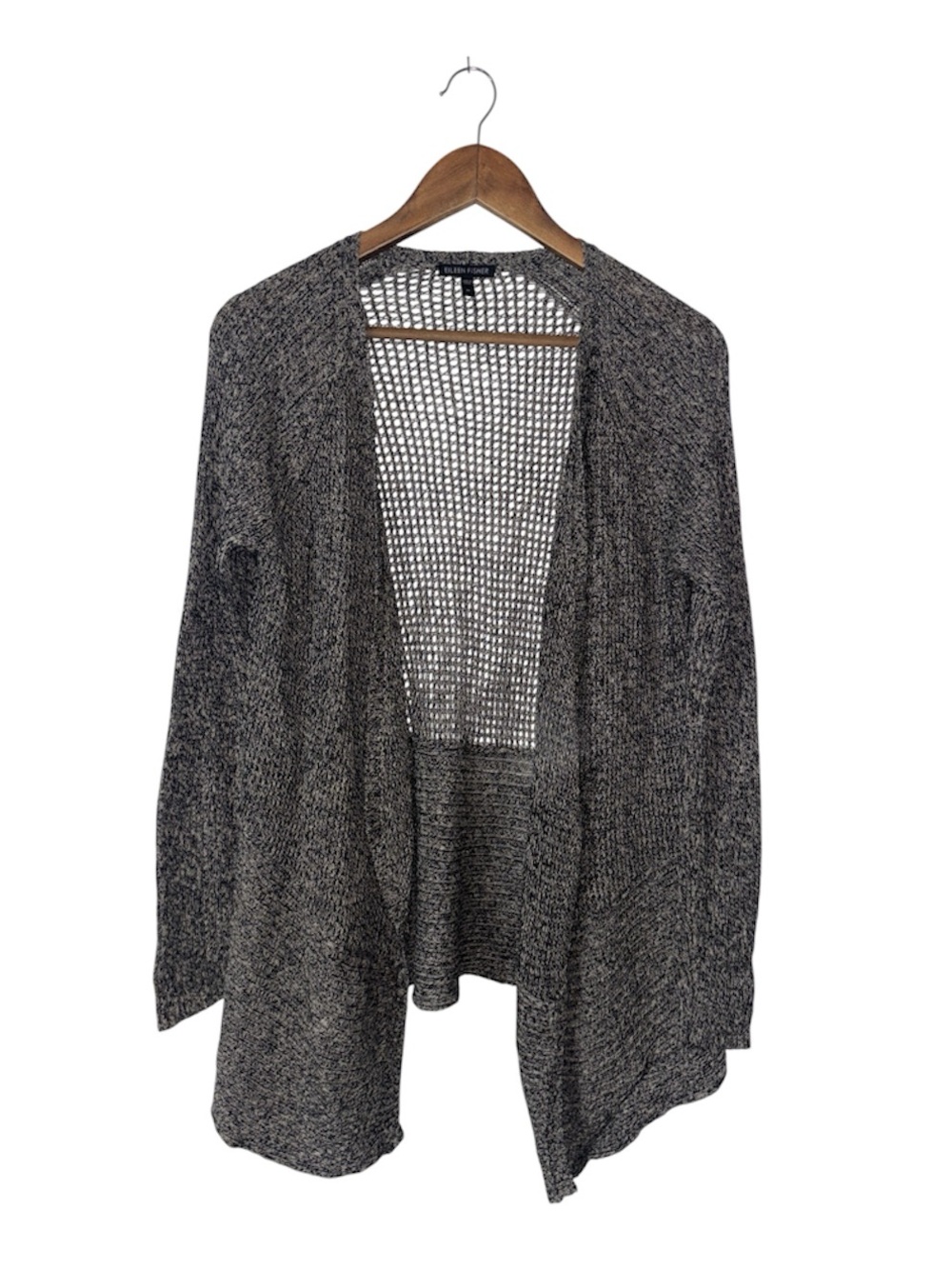 Eileen Fisher Gray Open Cardigan Sweater Wool Linen Lagenlook Size Medium